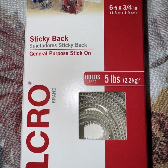 Velcro Sticky Back Self Adhesive Hook Loop 6'x3/4" Holds 5lb Wt New Sealed Box - Picture 2 of 5